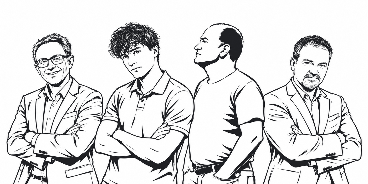 Illustration des applify-Teams: vier Personen mit verschränkten Armen